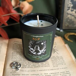 Bougie écoresponsable en cire de soja, parfumée accords floraux, patchouli, poire, , bois sec, vanille, musc